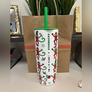 Starbucks X Roller Rabbit Monkey Stainless Steel Tumbler Cup Holiday Christmas